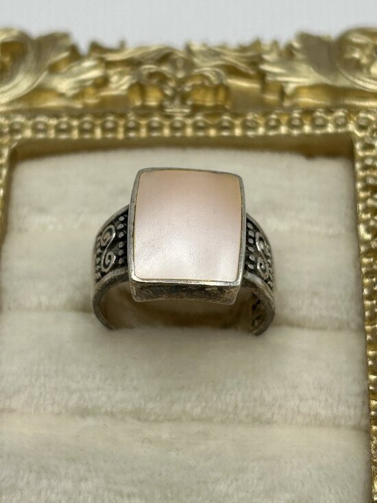 Unbranded Jewelry - Sterling Silver Size 7 Ring Pink Square Shell Inlay Statement Artisan Boho 925